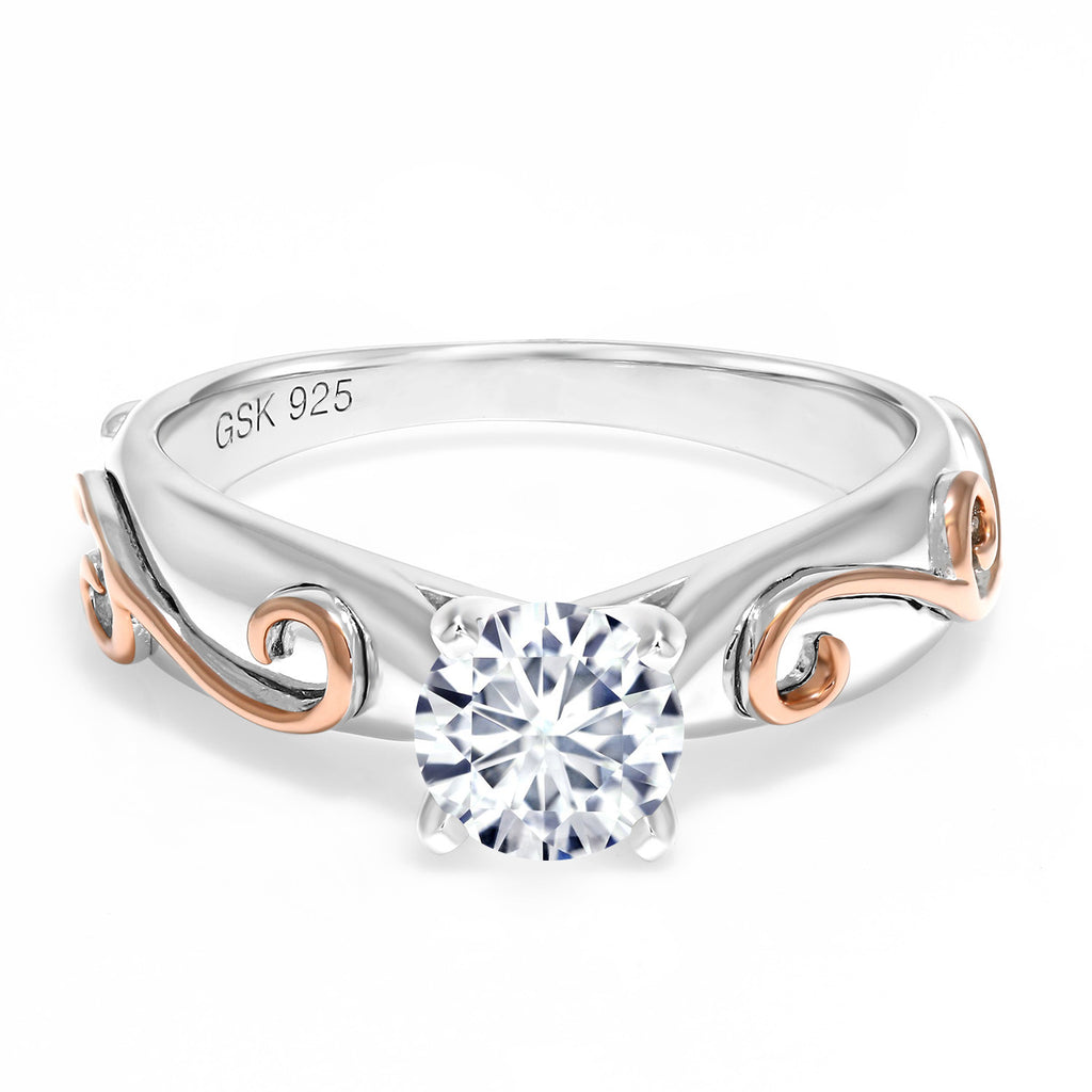 925 Sterling Silver White Moissanite Women Engagement Ring For Women (1.00 Cttw, Gemstone Birthstone, Round 6.5MM, Available in Size 5,6,7,8,9)