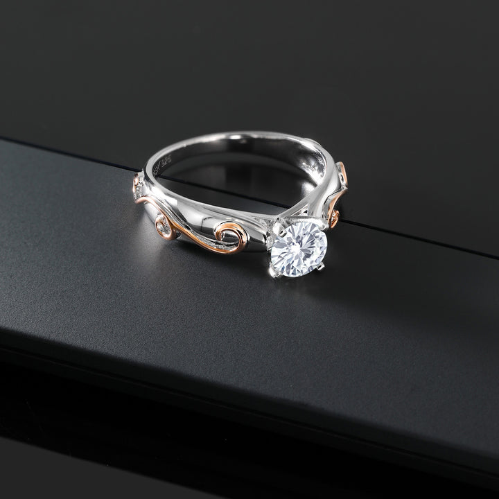 925 Sterling Silver White Moissanite Women Engagement Ring For Women (1.00 Cttw, Gemstone Birthstone, Round 6.5MM, Available in Size 5,6,7,8,9)