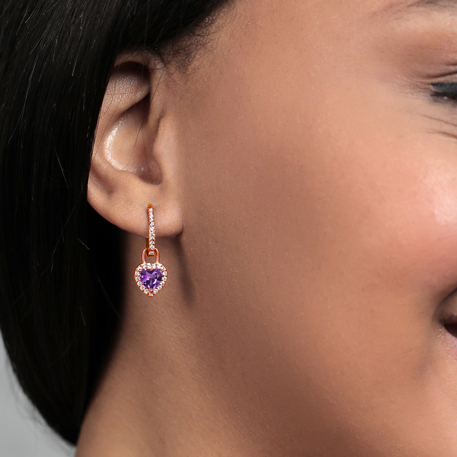 Amethyst - February_Earrings in 925 Rose Gold Plated Silver