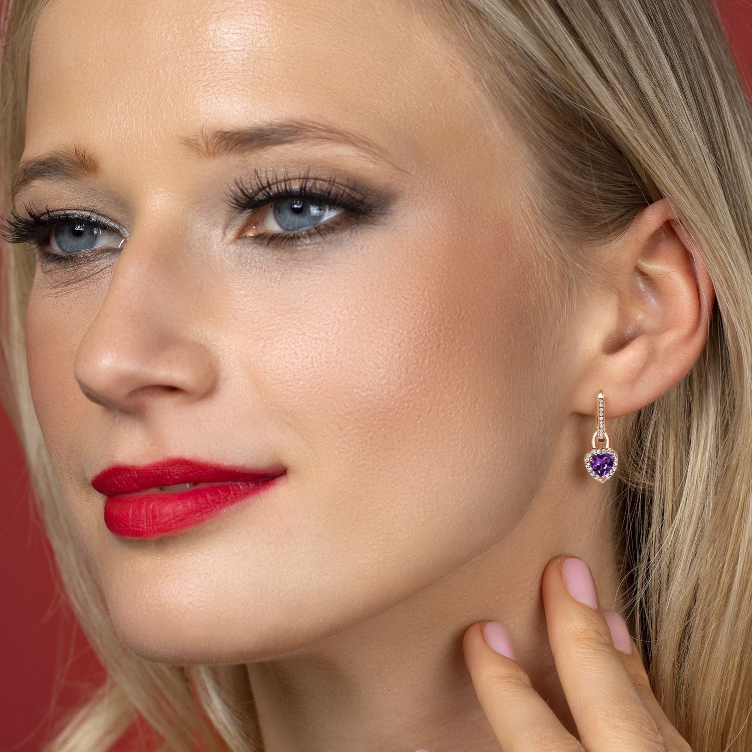 Amethyst - February_Earrings in 925 Rose Gold Plated Silver