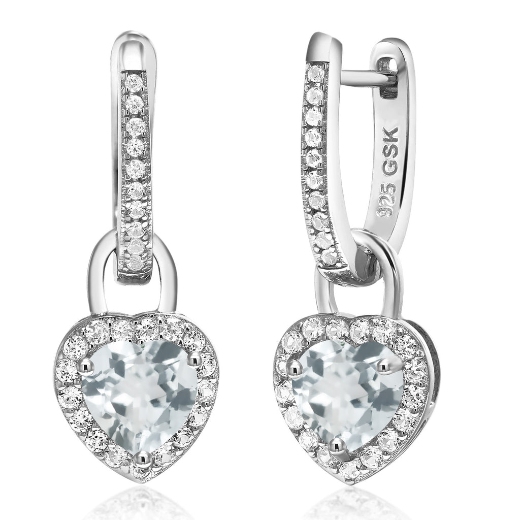 Gem Stone King 6MM Heart Shape Gemstone Birthstone and White Created Sapphire Heart Earrings | 925 Sterling Silver | Drop Dangle Earrings for Women