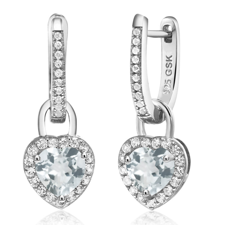 Gem Stone King 6MM Heart Shape Gemstone Birthstone and White Created Sapphire Heart Earrings | 925 Sterling Silver | Drop Dangle Earrings for Women