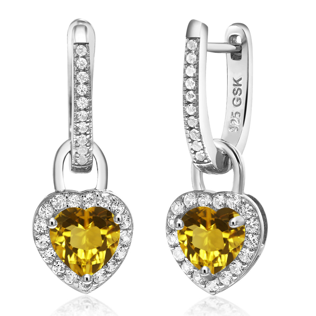Gem Stone King 6MM Heart Shape Gemstone Birthstone and White Created Sapphire Heart Earrings | 925 Sterling Silver | Drop Dangle Earrings for Women