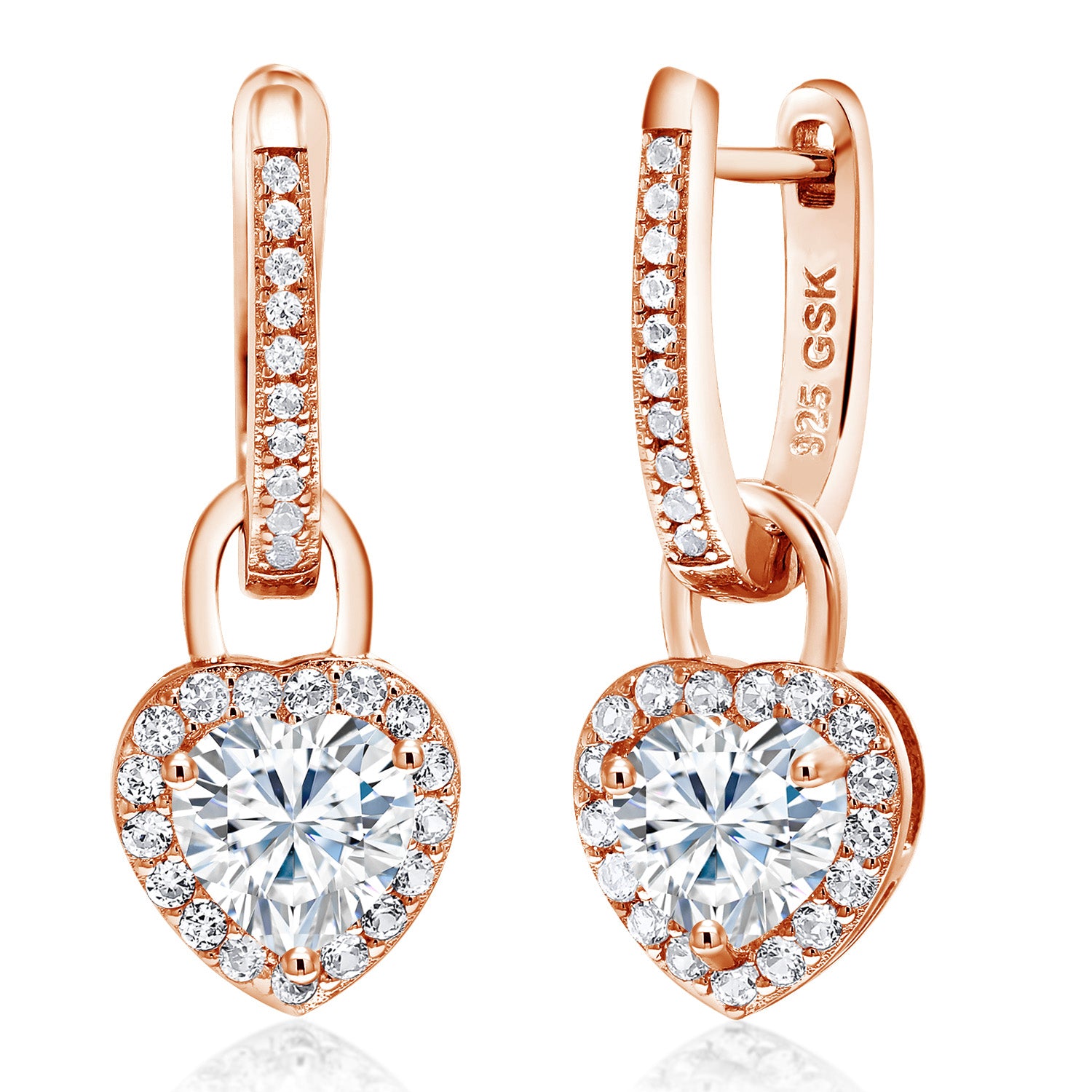White Moissanite - April_Earrings in 925 Rose Gold Plated Silver