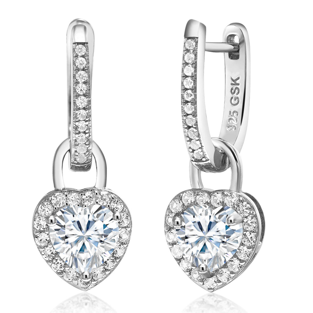 Gem Stone King 6MM Heart Shape Gemstone Birthstone and White Created Sapphire Heart Earrings | 925 Sterling Silver | Drop Dangle Earrings for Women