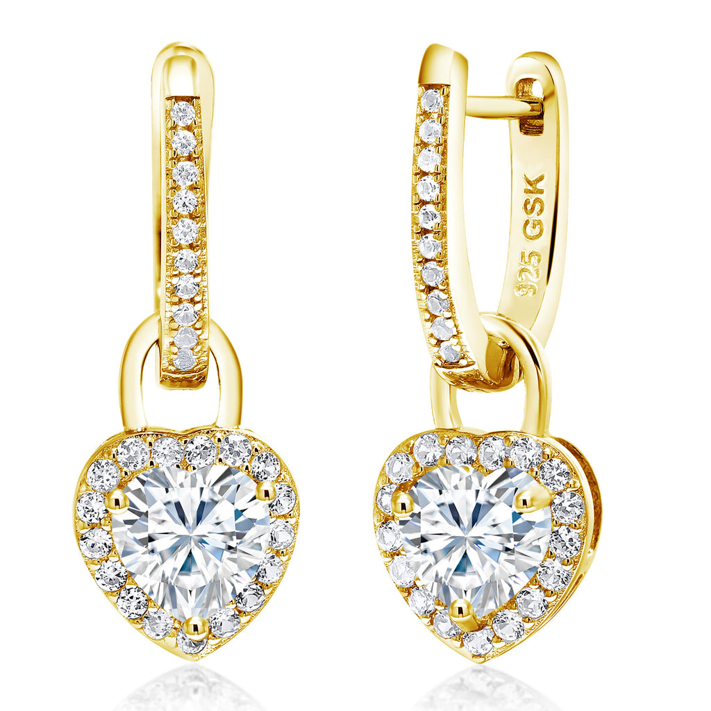 White Moissanite - April_Earrings in 925 Yellow Gold Plated Silver