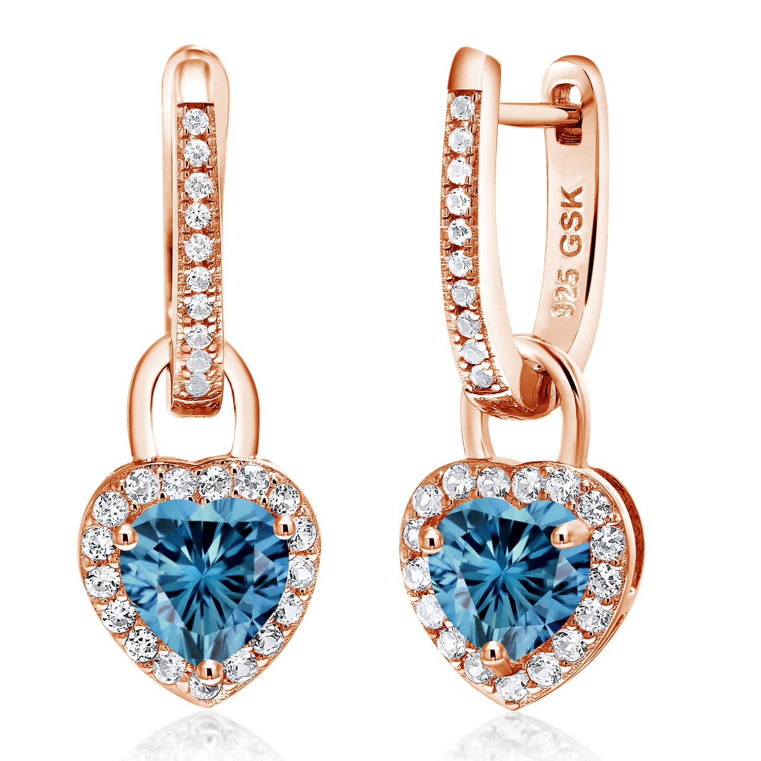 Persian Blue Moissanite - April_Earrings in 925 Rose Gold Plated Silver