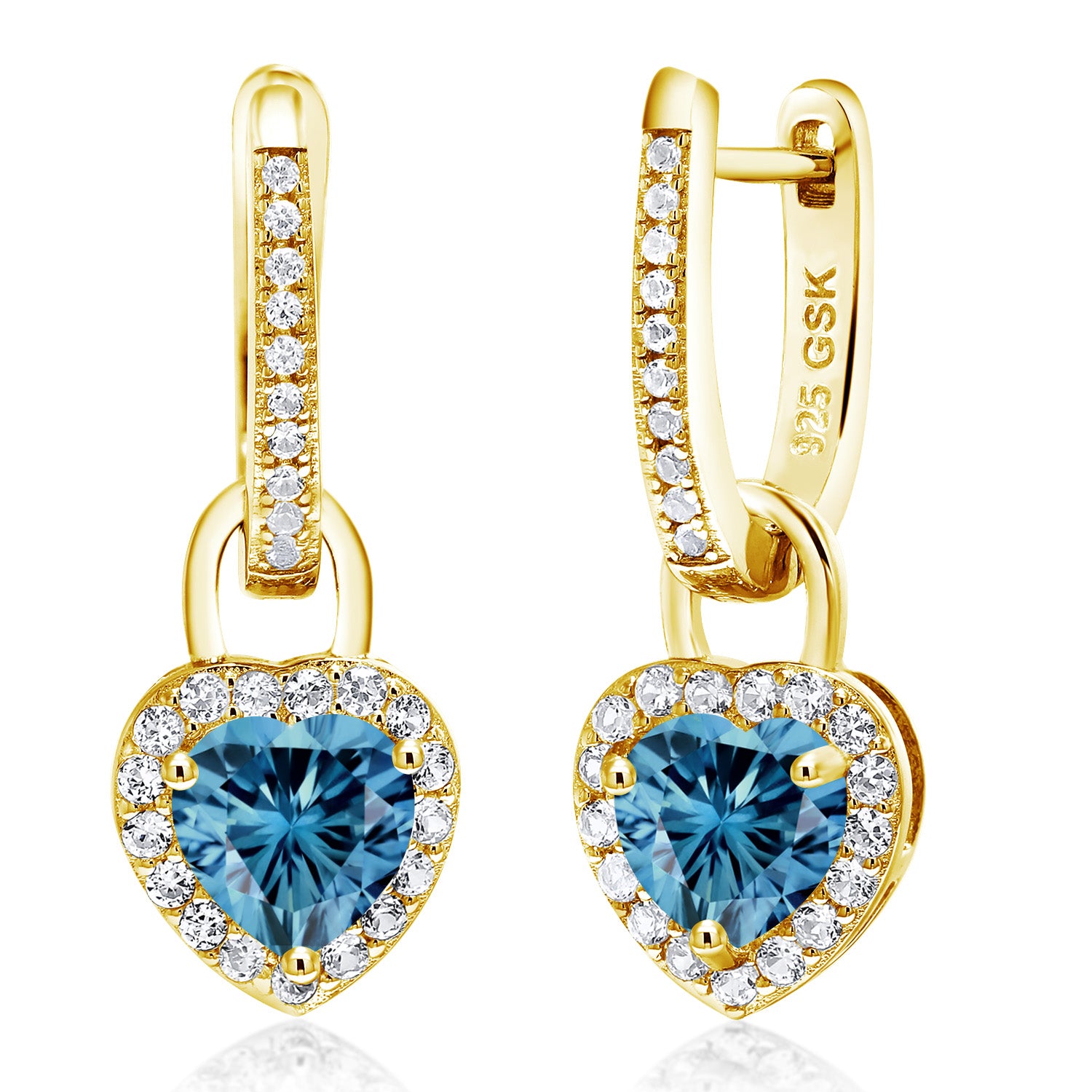 Persian Blue Moissanite - April_Earrings in 925 Yellow Gold Plated Silver