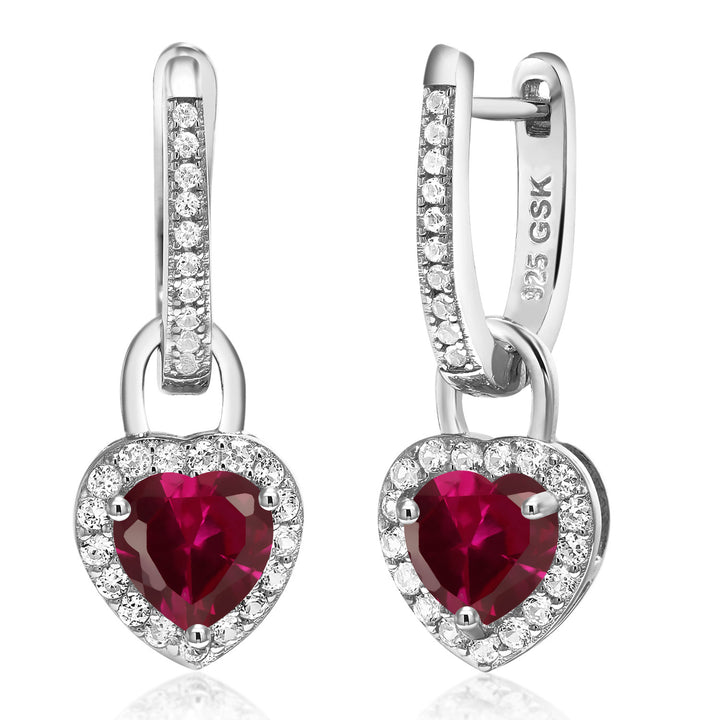 Gem Stone King 6MM Heart Shape Gemstone Birthstone and White Created Sapphire Heart Earrings | 925 Sterling Silver | Drop Dangle Earrings for Women