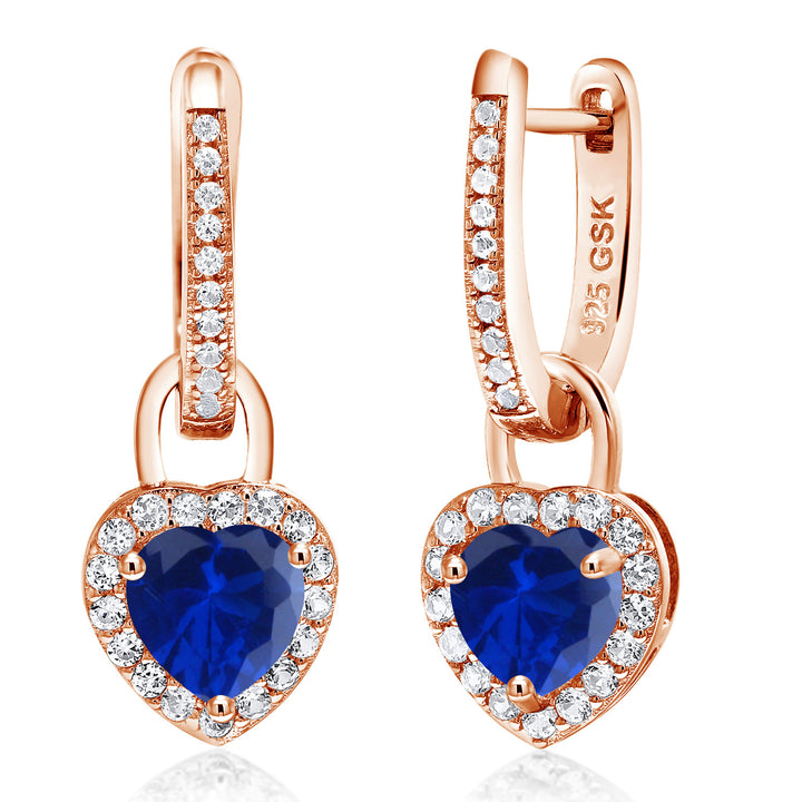 Gem Stone King 18K Rose Gold Plated Silver Heart Gemstone Birthstone and White Created Sapphire Earrings | Heart Shape 6MM | Drop Dangle Earrings for Women