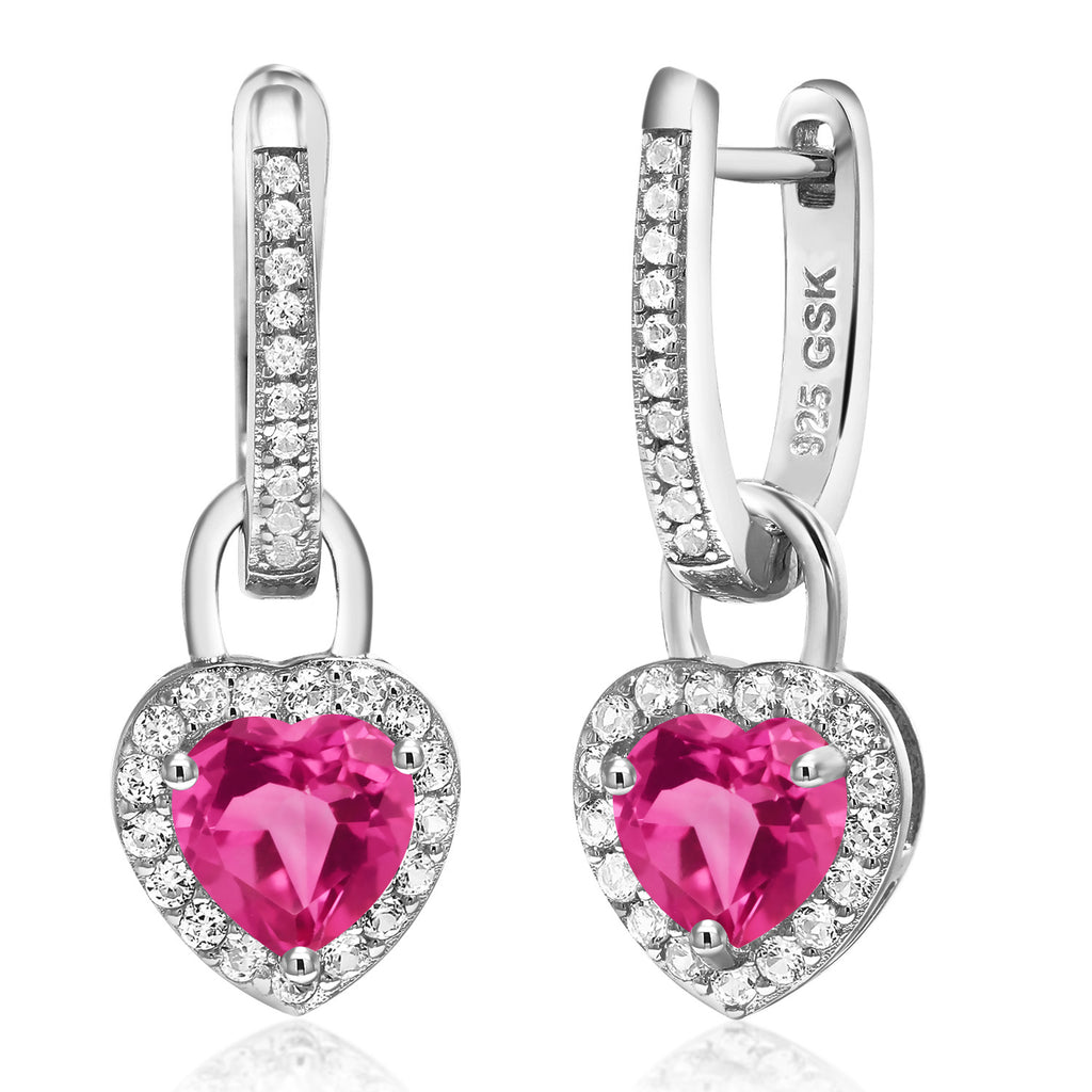 Gem Stone King 6MM Heart Shape Gemstone Birthstone and White Created Sapphire Heart Earrings | 925 Sterling Silver | Drop Dangle Earrings for Women