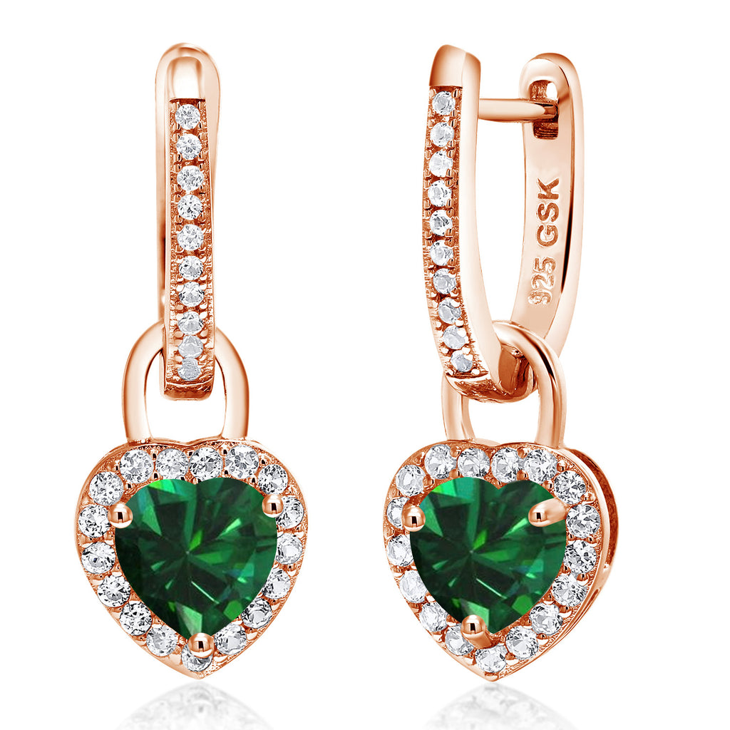 Gem Stone King 18K Rose Gold Plated Silver Heart Gemstone Birthstone and White Created Sapphire Earrings | Heart Shape 6MM | Drop Dangle Earrings for Women