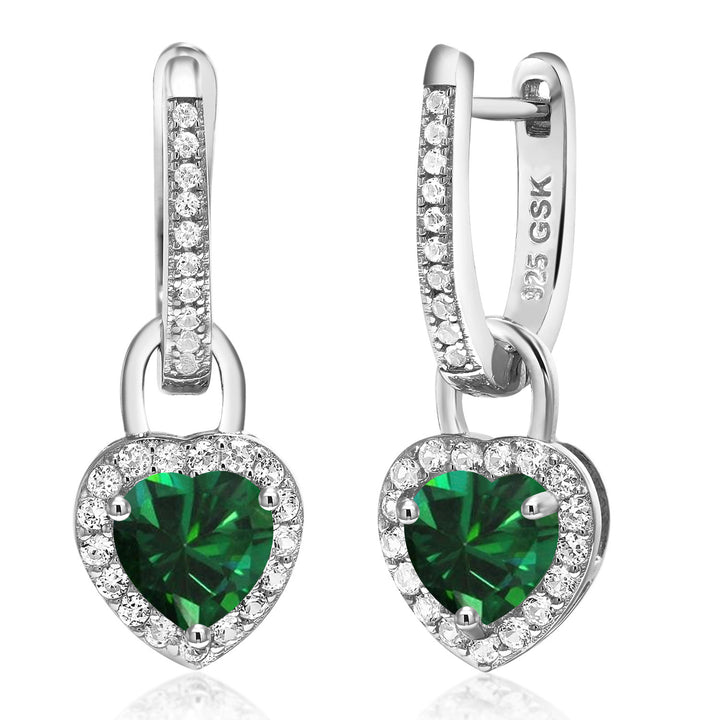 Gem Stone King 6MM Heart Shape Gemstone Birthstone and White Created Sapphire Heart Earrings | 925 Sterling Silver | Drop Dangle Earrings for Women