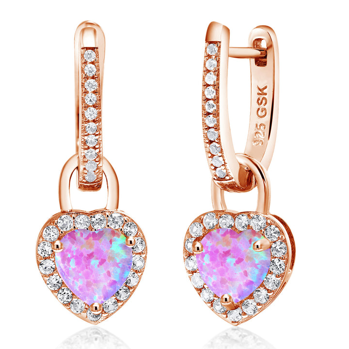 Gem Stone King 18K Rose Gold Plated Silver Heart Gemstone Birthstone and White Created Sapphire Earrings | Heart Shape 6MM | Drop Dangle Earrings for Women