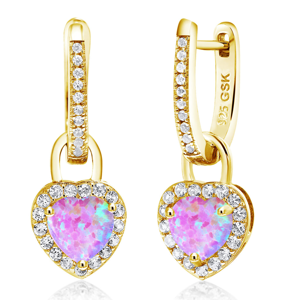 Pink Opal - October_Earrings in 925 Yellow Gold Plated Silver