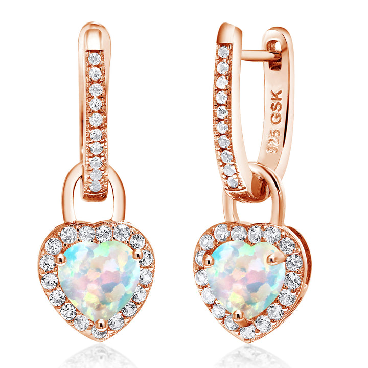 Gem Stone King 18K Rose Gold Plated Silver Heart Gemstone Birthstone and White Created Sapphire Earrings | Heart Shape 6MM | Drop Dangle Earrings for Women