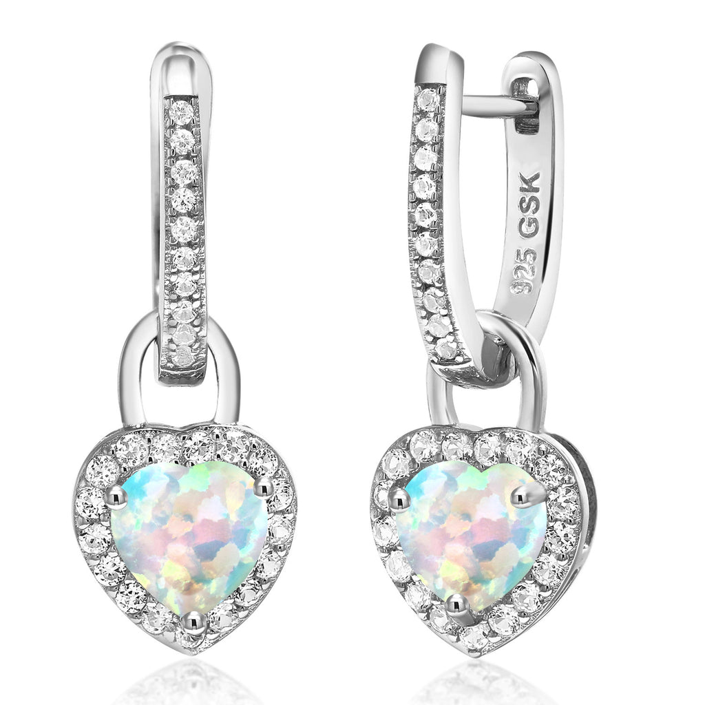 Gem Stone King 6MM Heart Shape Gemstone Birthstone and White Created Sapphire Heart Earrings | 925 Sterling Silver | Drop Dangle Earrings for Women