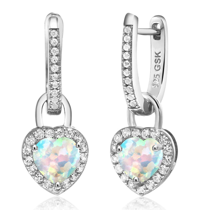 Gem Stone King 6MM Heart Shape Gemstone Birthstone and White Created Sapphire Heart Earrings | 925 Sterling Silver | Drop Dangle Earrings for Women