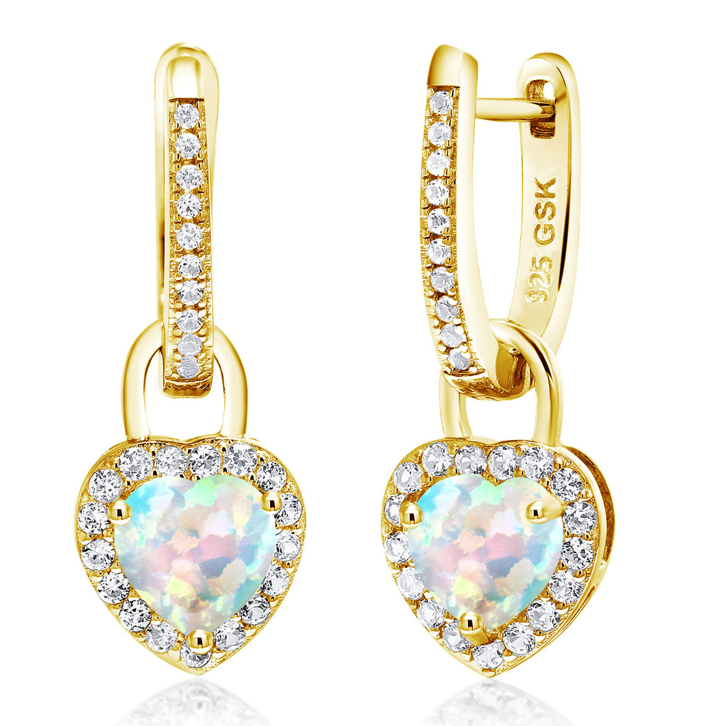 White Opal - October_Earrings in 925 Yellow Gold Plated Silver