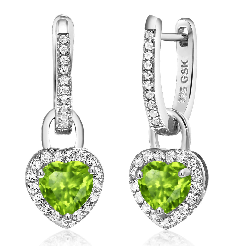 Gem Stone King 6MM Heart Shape Gemstone Birthstone and White Created Sapphire Heart Earrings | 925 Sterling Silver | Drop Dangle Earrings for Women