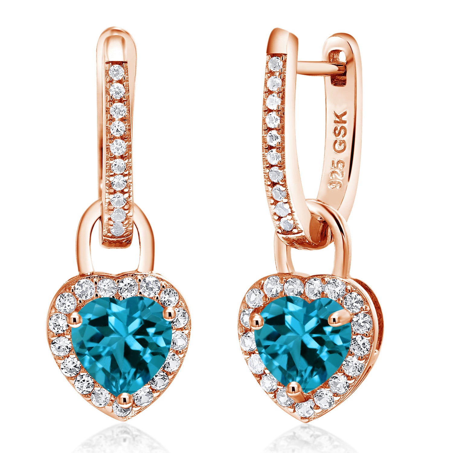 London Blue Topaz - November_Earrings in 925 Rose Gold Plated Silver