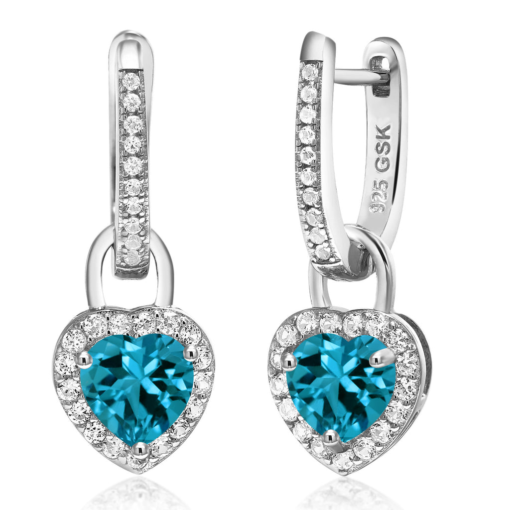 Gem Stone King 6MM Heart Shape Gemstone Birthstone and White Created Sapphire Heart Earrings | 925 Sterling Silver | Drop Dangle Earrings for Women