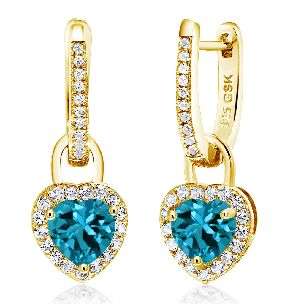 London Blue Topaz - November_Earrings in 925 Yellow Gold Plated Silver