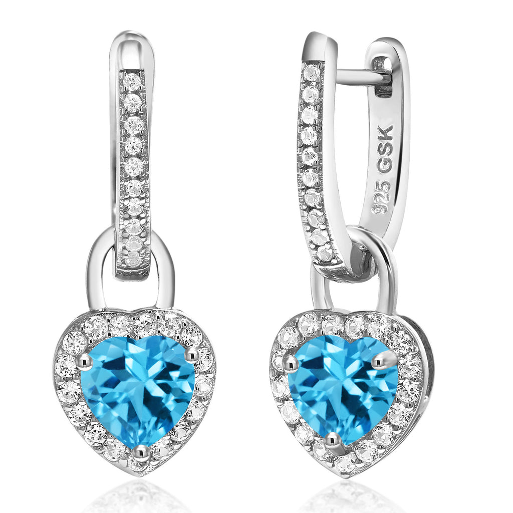 Gem Stone King 6MM Heart Shape Gemstone Birthstone and White Created Sapphire Heart Earrings | 925 Sterling Silver | Drop Dangle Earrings for Women