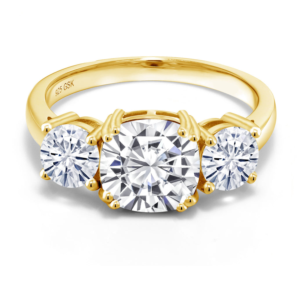 Moissanite_5_Ring in 925 Yellow Gold Plated Silver