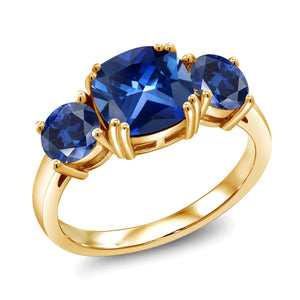 Blue Created Sapphire - September_5_Ring in 925 Yellow Gold Plated Silver