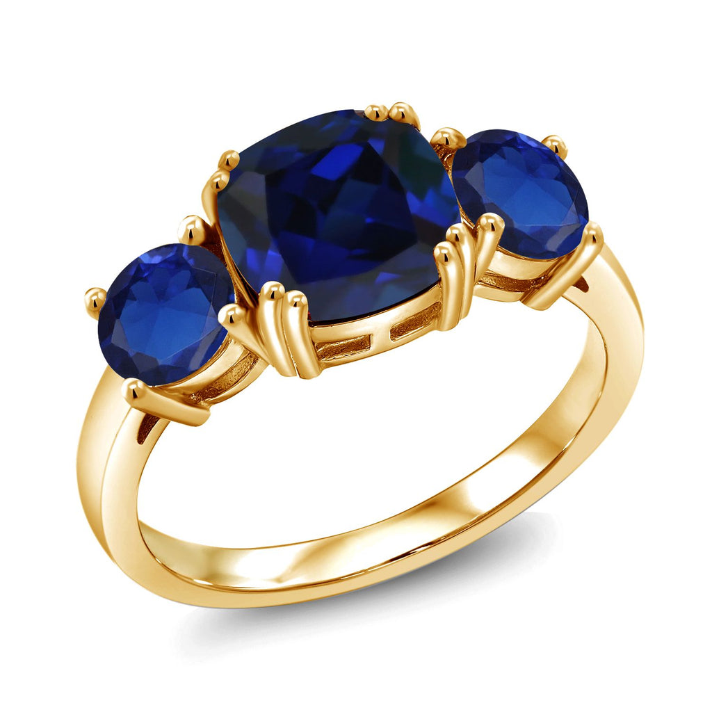 Blue Created Sapphire - September_5_Ring in 925 Yellow Gold Plated Silver