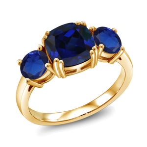 Blue Created Sapphire - September_5_Ring in 925 Yellow Gold Plated Silver