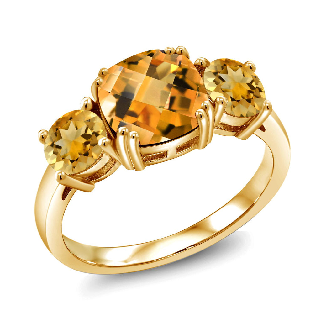 Citrine-Checkerboard - November_6_Ring in 925 Yellow Gold Plated Silver