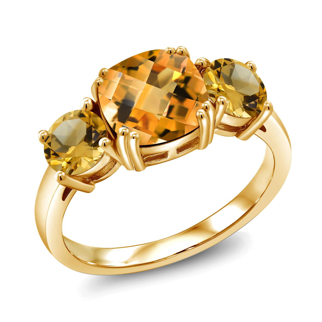 Citrine-Checkerboard - November_5_Ring in 925 Yellow Gold Plated Silver
