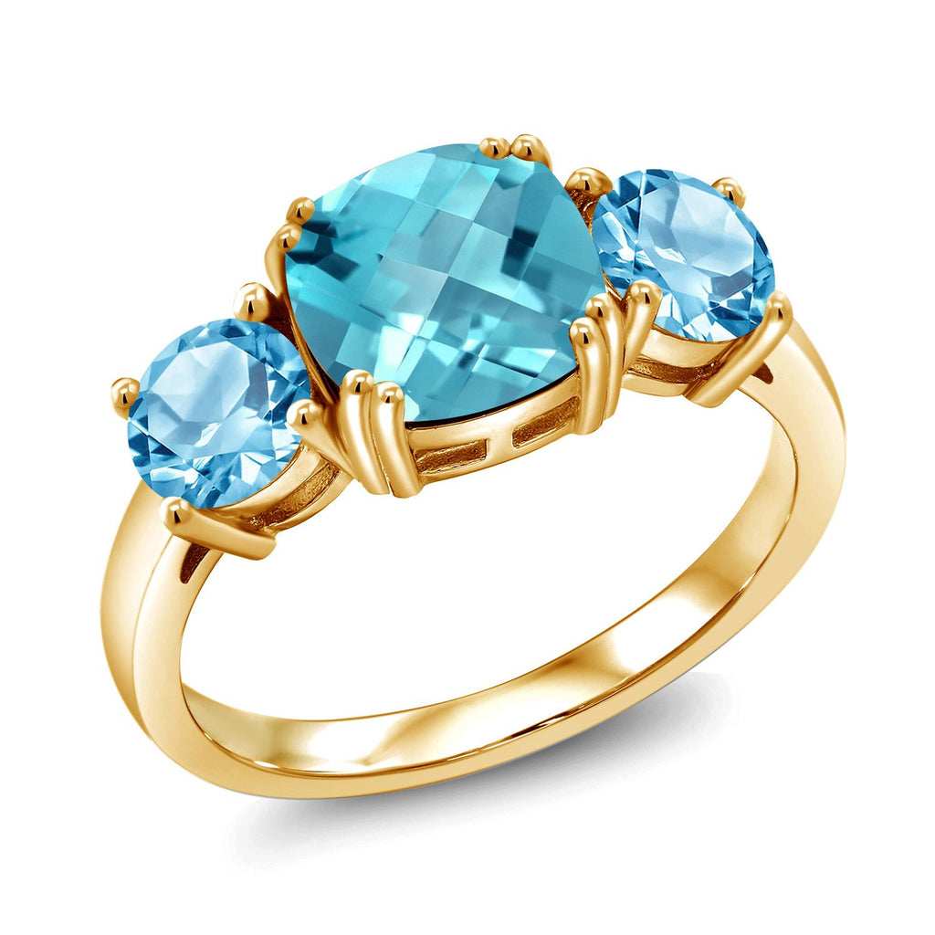Swiss Blue Topaz-Checkerboard_6_Ring in 925 Yellow Gold Plated Silver