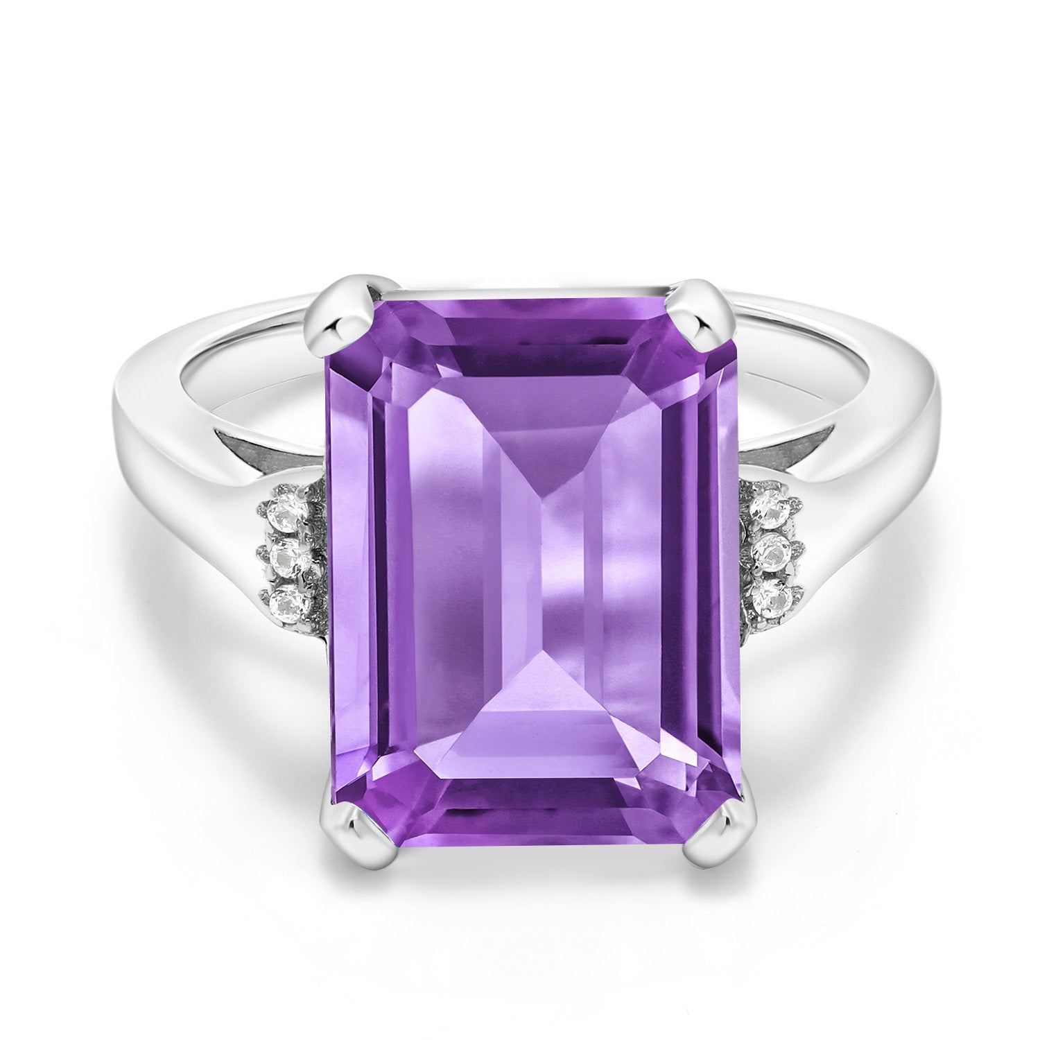 925 Sterling Silver Purple Amethyst Engagement Ring For Women (6.32 Cttw, Emerald Cut 14X10MM, Gemstone Birthstone, Available in size 5, 6, 7, 8, 9)