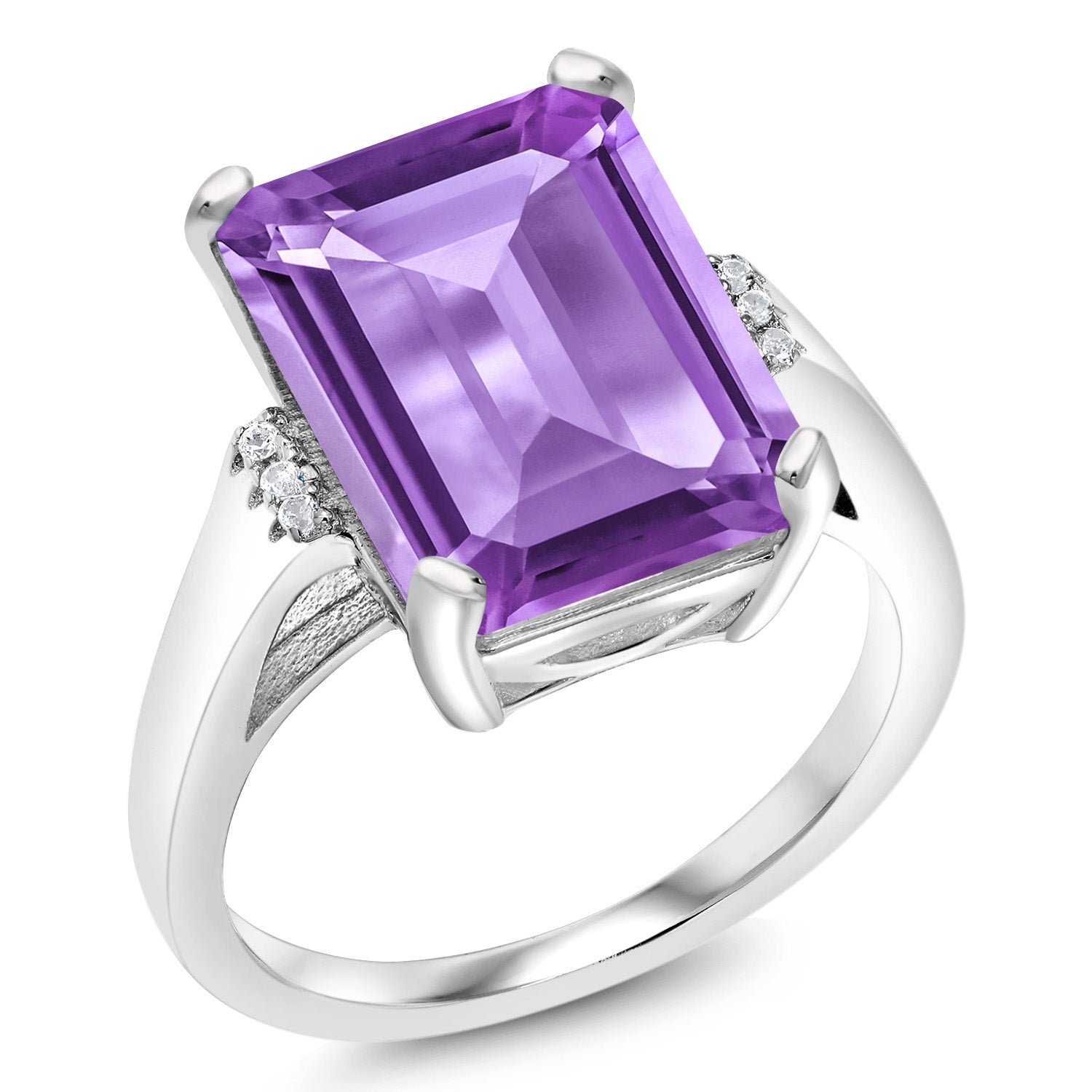 925 Sterling Silver Purple Amethyst Engagement Ring For Women (6.32 Cttw, Emerald Cut 14X10MM, Gemstone Birthstone, Available in size 5, 6, 7, 8, 9)