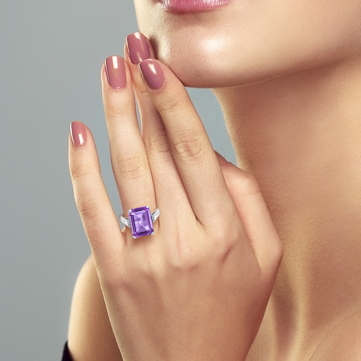 925 Sterling Silver Purple Amethyst Engagement Ring For Women (6.32 Cttw, Emerald Cut 14X10MM, Gemstone Birthstone, Available in size 5, 6, 7, 8, 9)