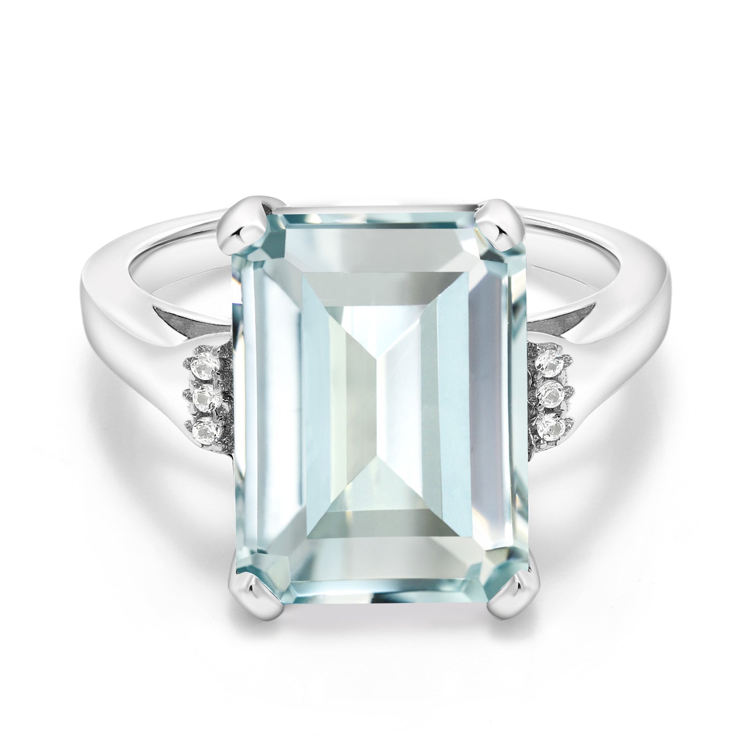 6.71 Cttw Sky Blue Simulated Aquamarine Engagement Ring For Women In 925 Sterling Silver | Emerald Cut 14X10MM | Available In Size 5, 6, 7, 8, 9