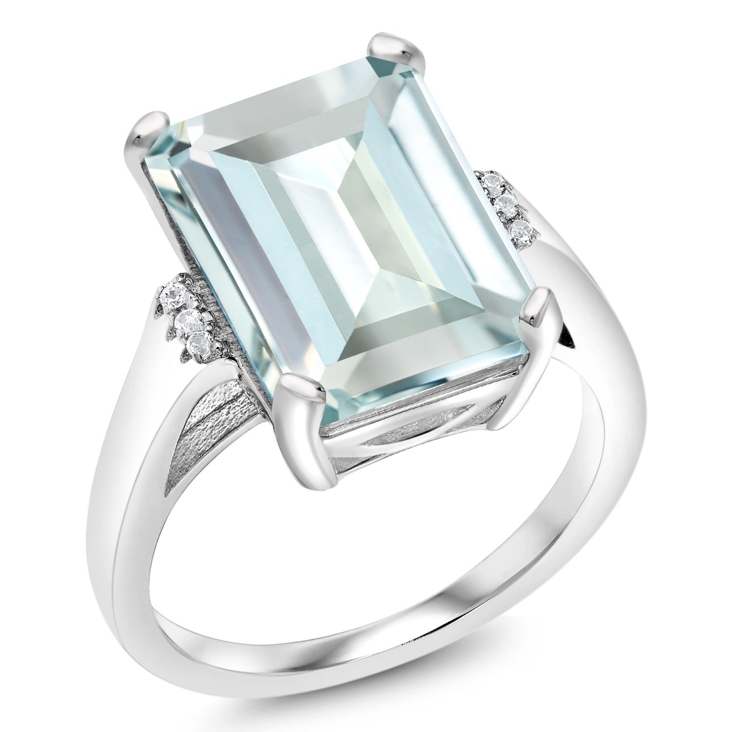 6.71 Cttw Sky Blue Simulated Aquamarine Engagement Ring For Women In 925 Sterling Silver | Emerald Cut 14X10MM | Available In Size 5, 6, 7, 8, 9