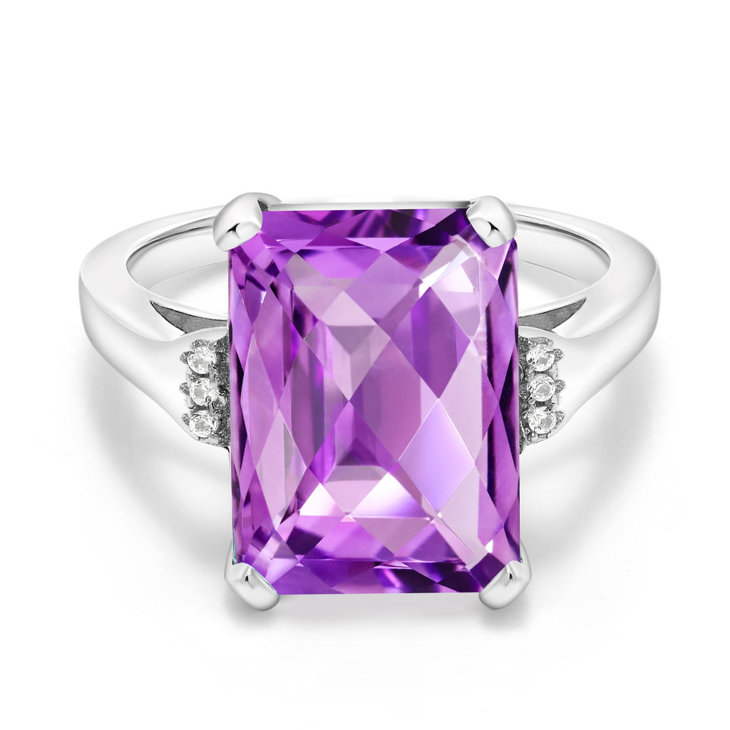 Amethyst-Checkerboard - February_8_Ring in 925 Sterling Silver