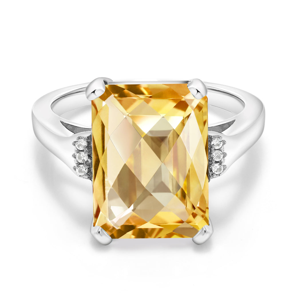 Citrine-Checkerboard - November_8_Ring in 925 Sterling Silver