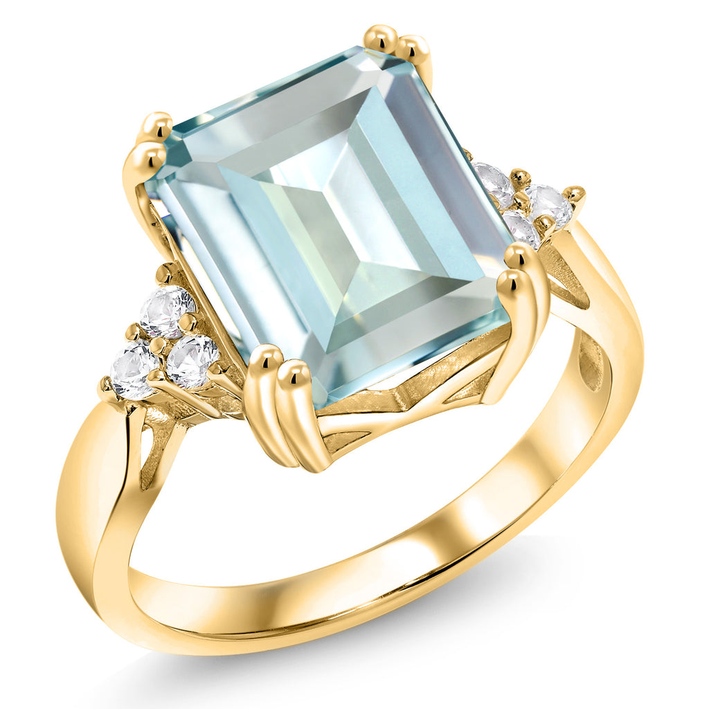 Simulated Aquamarine_6_Ring in 925 Yellow Gold Plated Silver