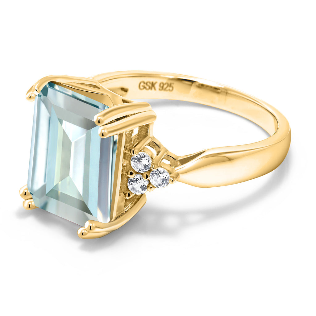 Simulated Aquamarine_6_Ring in 925 Yellow Gold Plated Silver