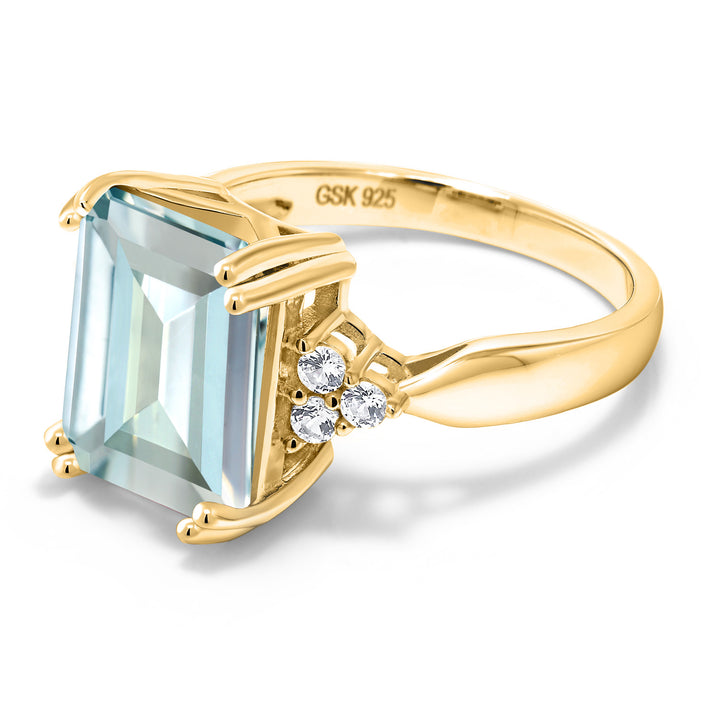 Simulated Aquamarine_6_Ring in 925 Yellow Gold Plated Silver