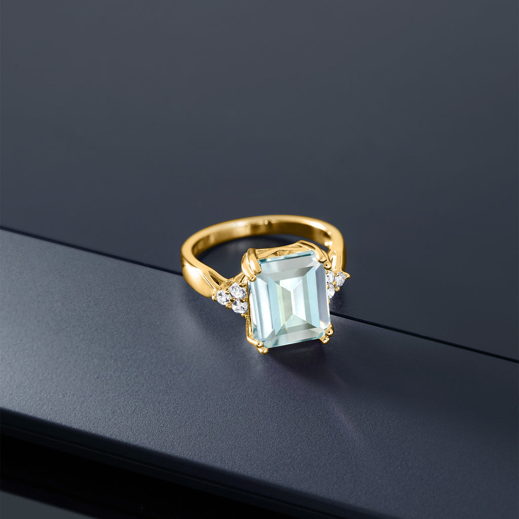 Simulated Aquamarine_6_Ring in 925 Yellow Gold Plated Silver