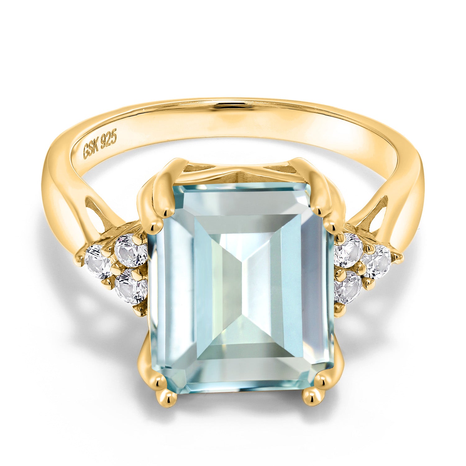 Simulated Aquamarine_6_Ring in 925 Yellow Gold Plated Silver