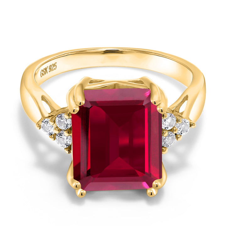 Created Ruby - July_5_Ring in 925 Yellow Gold Plated Silver