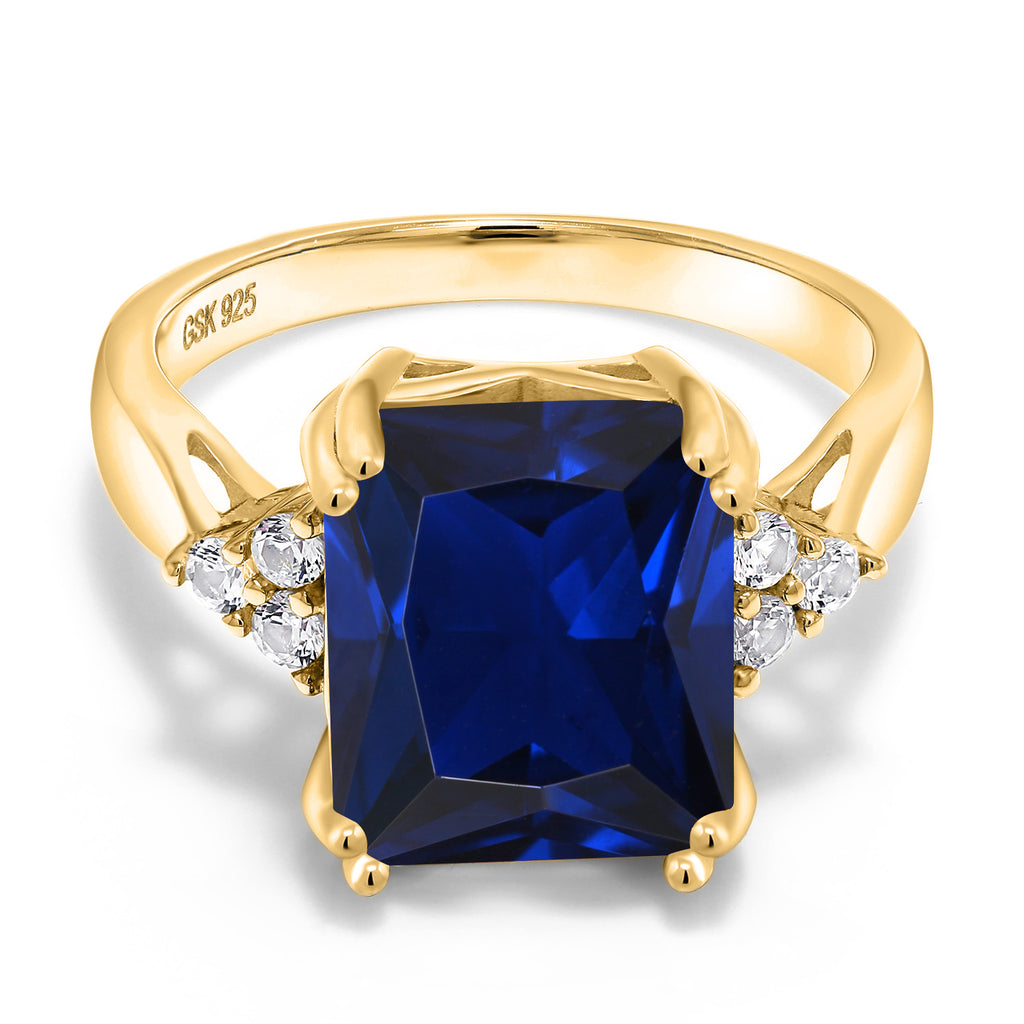 Blue Created Sapphire - September_6_Ring in 925 Yellow Gold Plated Silver