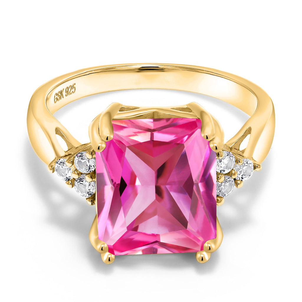 Pink Created Sapphire - September_7_Ring in 925 Yellow Gold Plated Silver